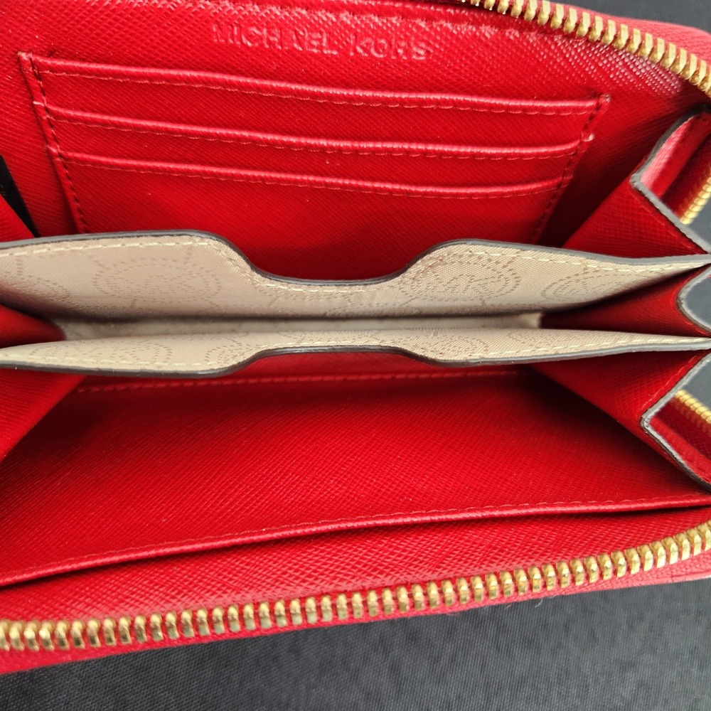 MICHAEL KORS Red Ostrich Embossed Leather Wristlet Wallet Gold Hardware - Picture 9 of 13